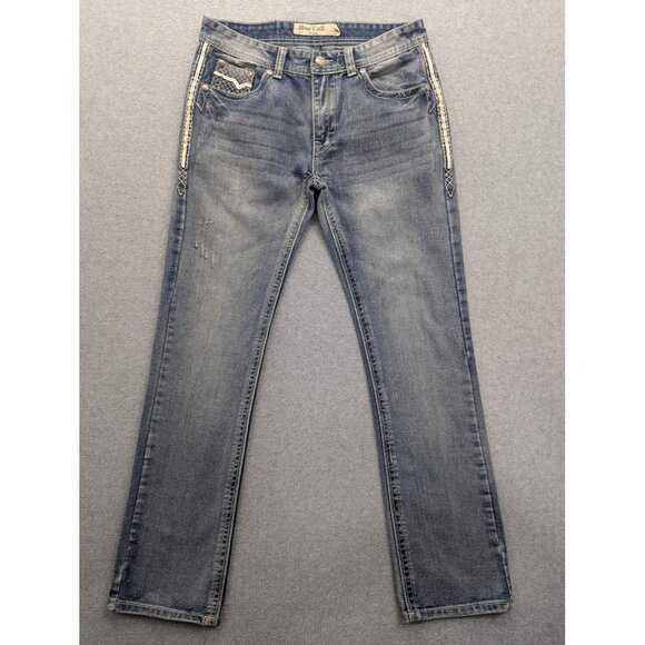Blue Cult Jeans Mens 32x32 Blue Distressed Straight Leg Embroidered Denim Pants - Picture 1 of 15
